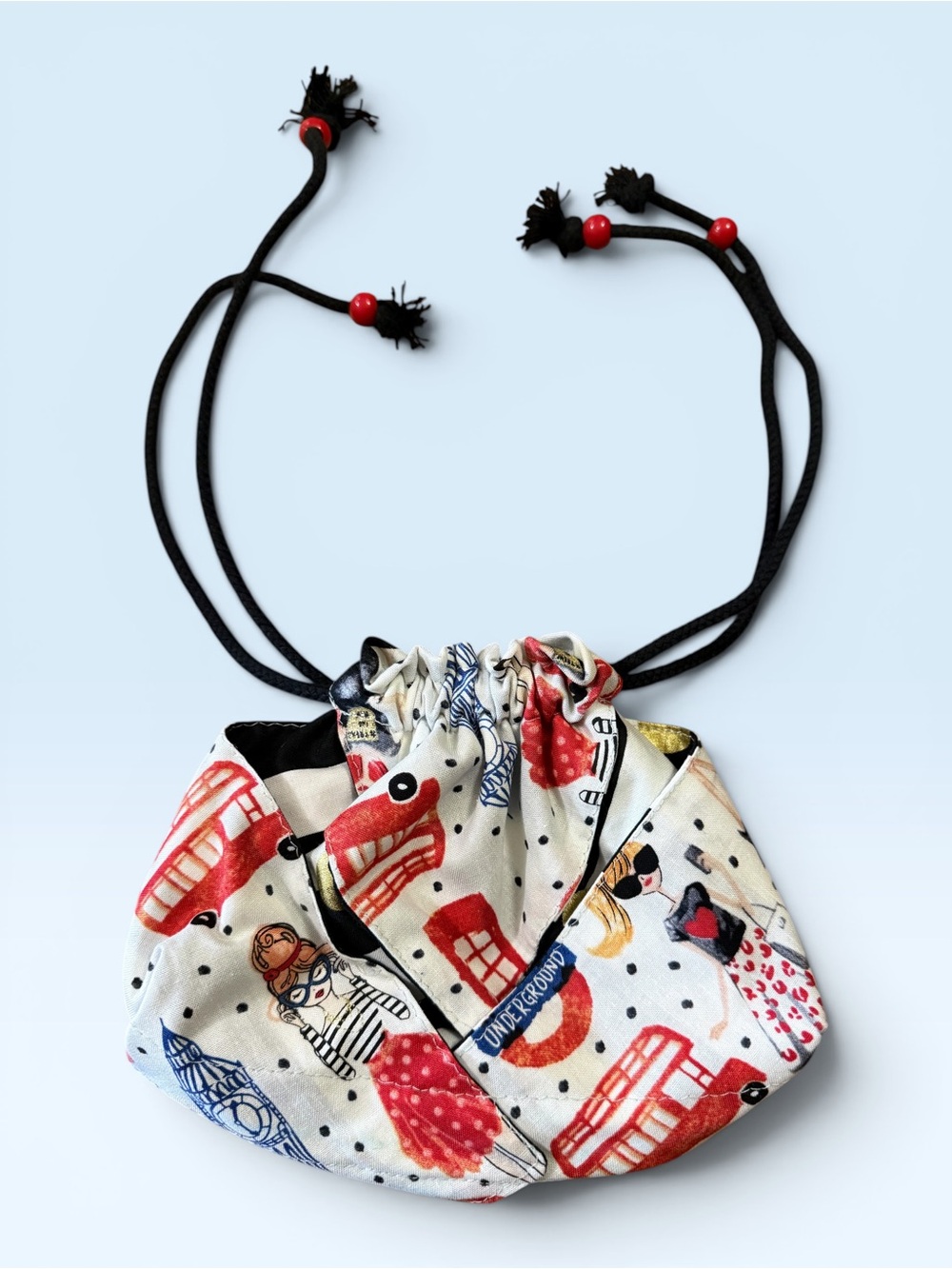 Handmade London-Themed Drawstring Pouch